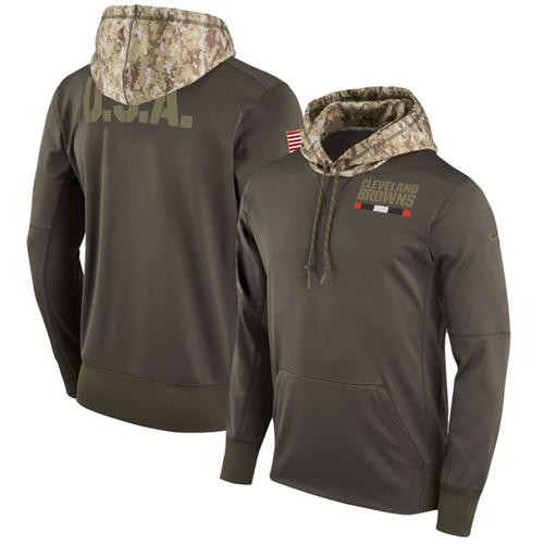 Men's Cleveland Browns Nike Olive Salute to Service Sideline Therma Pullover Hoodie - Click Image to Close